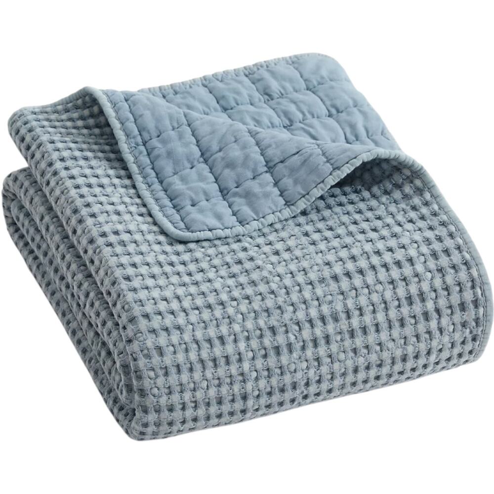 Levtex Mills Waffle Stitched Quilted Throw Blue 60" x 50"